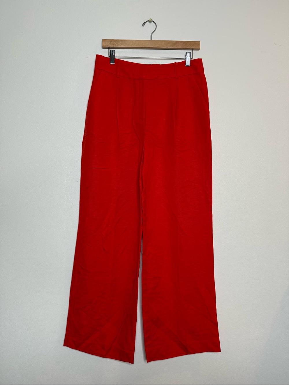 New Loft The Peyton Trouser Wide Leg Linen Pant in bright red size 4